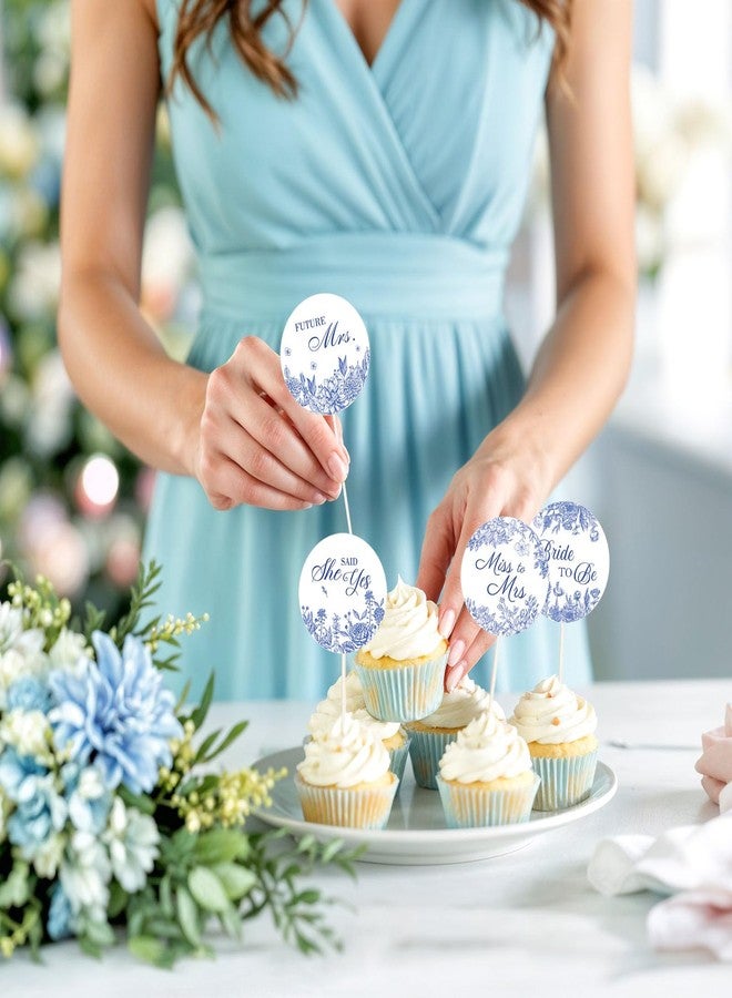 Glavatrix 24 Pieces Something Blue Before I Do Cupcake Toppers, Blue Bridal Shower Decorations Floral Cake Picks for Wedding Bachelorette Engagement Party Supplies - Image 4