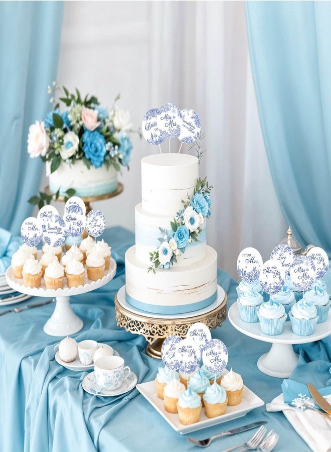 Glavatrix 24 Pieces Something Blue Before I Do Cupcake Toppers, Blue Bridal Shower Decorations Floral Cake Picks for Wedding Bachelorette Engagement Party Supplies - Image 3
