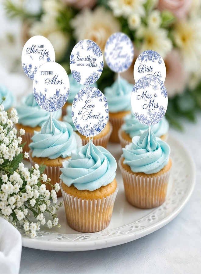 Glavatrix 24 Pieces Something Blue Before I Do Cupcake Toppers, Blue Bridal Shower Decorations Floral Cake Picks for Wedding Bachelorette Engagement Party Supplies - Image 2