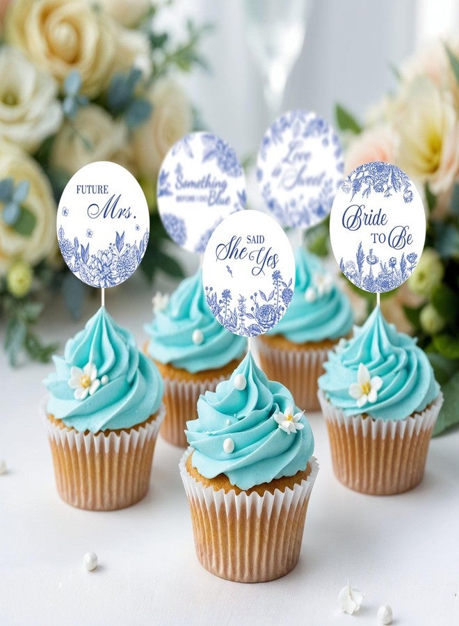 Glavatrix 24 Pieces Something Blue Before I Do Cupcake Toppers, Blue Bridal Shower Decorations Floral Cake Picks for Wedding Bachelorette Engagement Party Supplies - Image 5