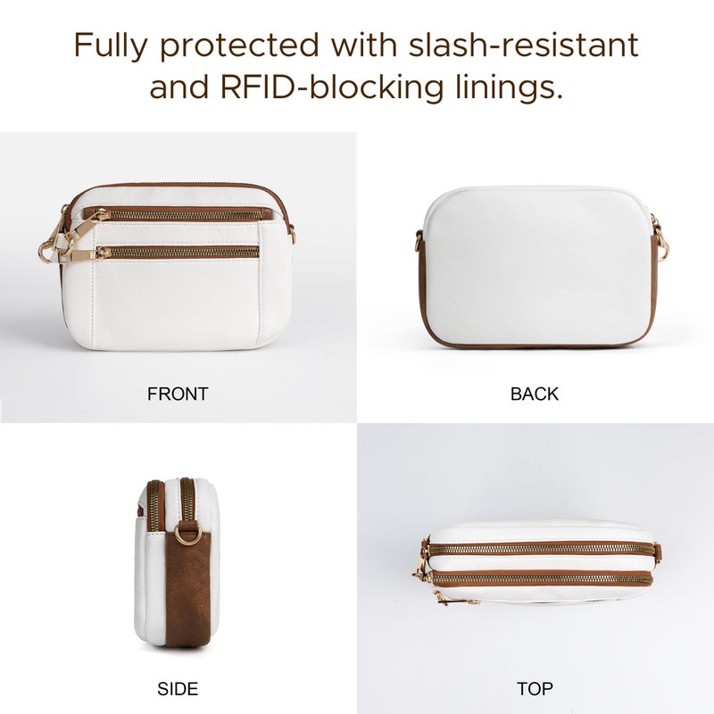 Joryin Anti Theft Crossbody Bag for Women Men, Slash-resistant RFID Blocking Travel Purses, Small Shoulder Bag Handbag, Vegan Leather, White - Image 4