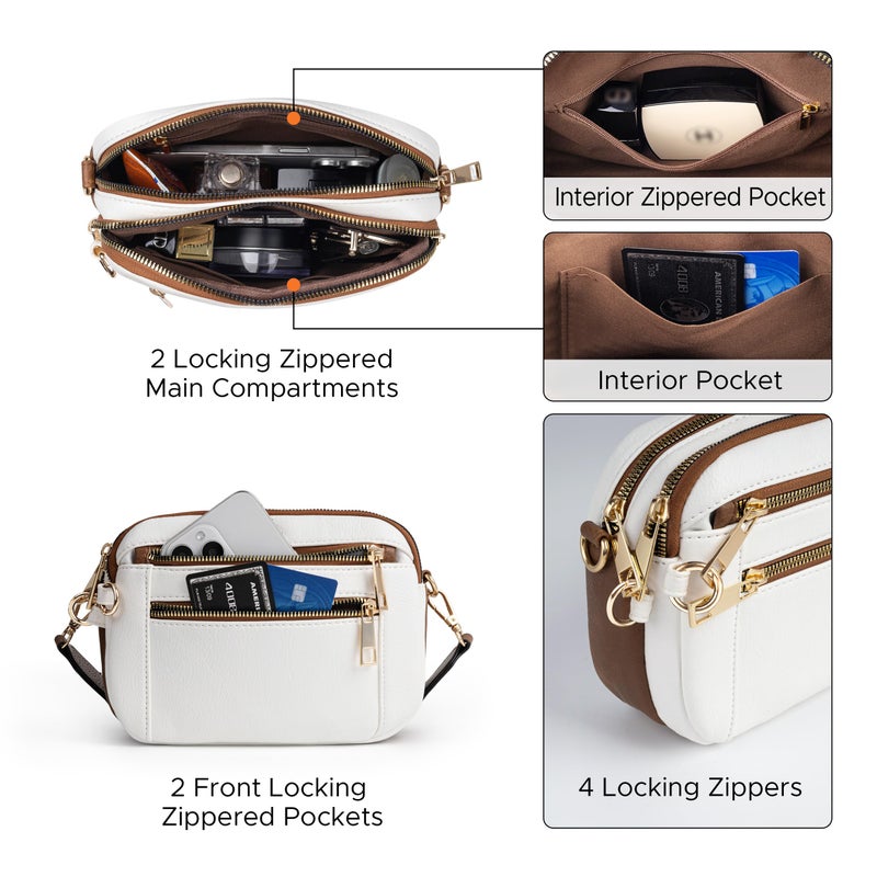 Joryin Anti Theft Crossbody Bag for Women Men, Slash-resistant RFID Blocking Travel Purses, Small Shoulder Bag Handbag, Vegan Leather, White - Image 5