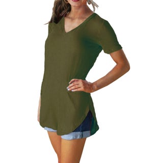 Cross-border source European and American large size womens loose top Amazon WISH summer solid color V-neck short sleeve T-shirt for women 10 colors 8 yards maximum size 0.16kg - pzsku/Z91BE5585B5C451A997F9Z/45/1746219171/e79fd7f4-9fbd-47a4-9cbb-d4f6d10c670b
