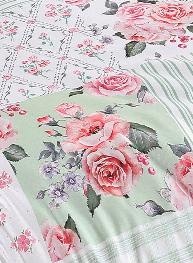 YIKUSH Queen Comforter Set - Green Spring Floral Comforter Queen Size Patchwork Flower Cozy Bedding Set 3 Pieces for All Season, Cute Pattern 1 Comforter (90"x90") and 2 Pillow Shams (20"x26") - Image 3