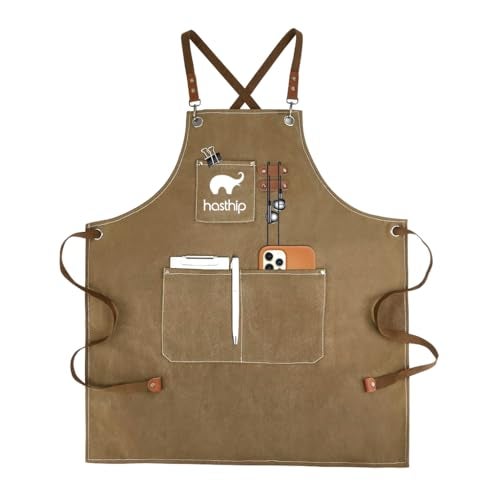 HASTHIP® Working Apron Baristas Apron Canvas Tie-Back Kitchen Apron with Front Pockets, Metal Hardware Eyelets, Multi-use Work Apron for Woodwork, Workshop, Coffee Shop - Image 1