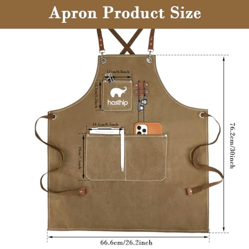 HASTHIP® Working Apron Baristas Apron Canvas Tie-Back Kitchen Apron with Front Pockets, Metal Hardware Eyelets, Multi-use Work Apron for Woodwork, Workshop, Coffee Shop - Image 2