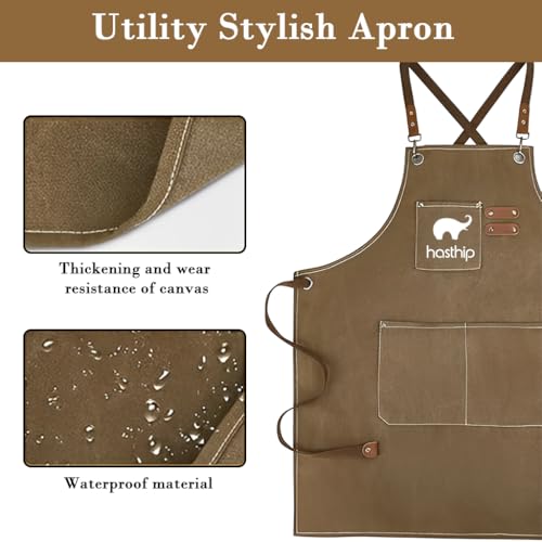 HASTHIP® Working Apron Baristas Apron Canvas Tie-Back Kitchen Apron with Front Pockets, Metal Hardware Eyelets, Multi-use Work Apron for Woodwork, Workshop, Coffee Shop - Image 4