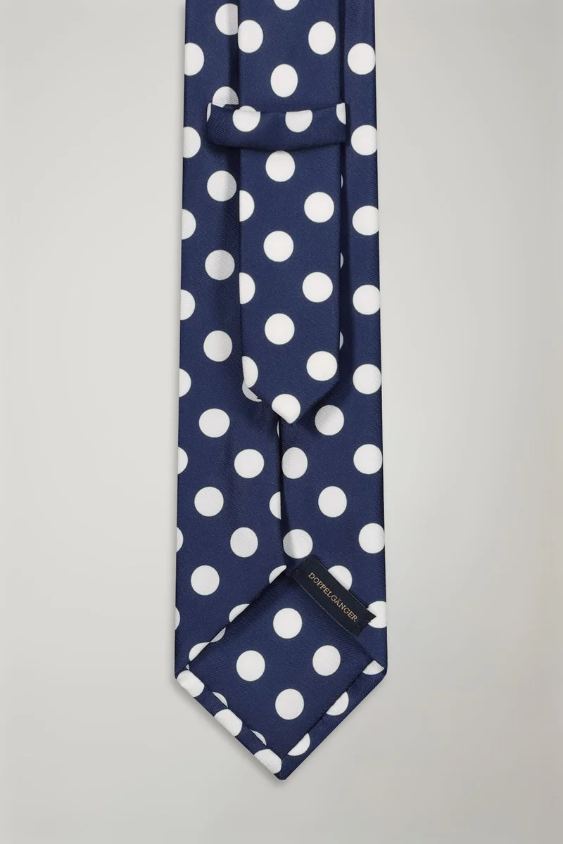 Doppelganger Men's macro pois bamboo tie - DK Blue White
