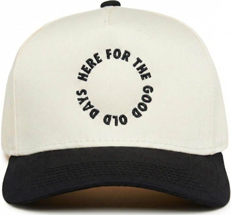 Funky Junque Two Tone Vintage Snapback Hat - Here for The Good Old Days - Black/Beige - Image 1