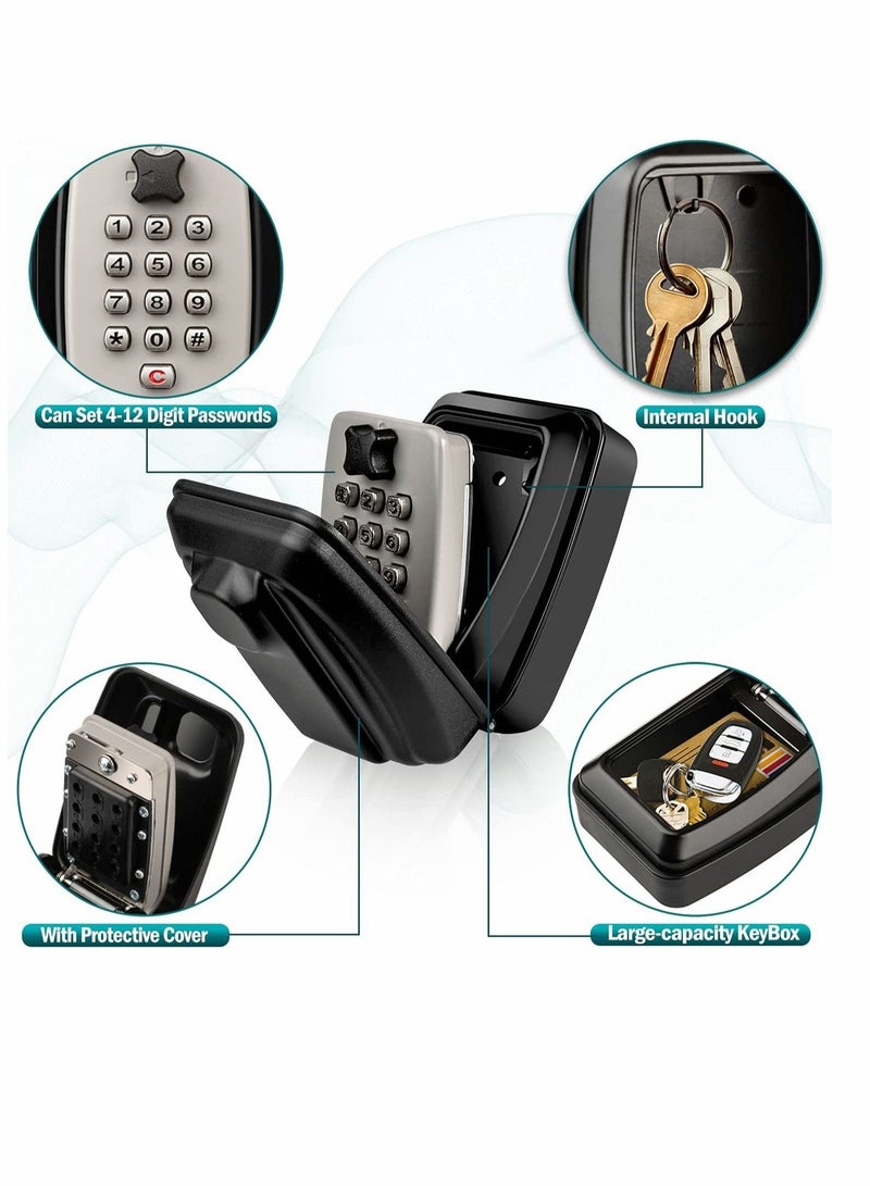 Key Safe with Password Wall Mounted, Key Lock Box Large with Resettable 12-Digit Combination Security Key Box Weatherproof for Outdoor Indoor, Storage Box for Home Garage Office Spare Keys (Black) - Image 2