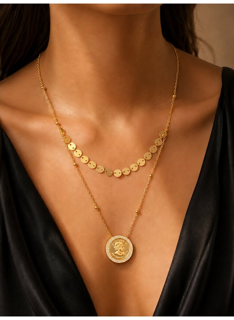 3Diamonds Gold Plated Layered Coin Necklace for Women - Image 1