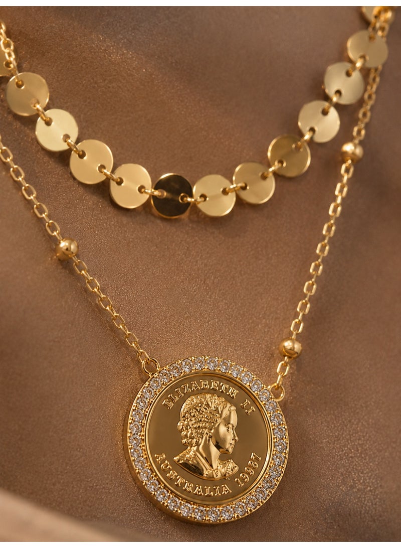 3Diamonds Gold Plated Layered Coin Necklace for Women - Image 4