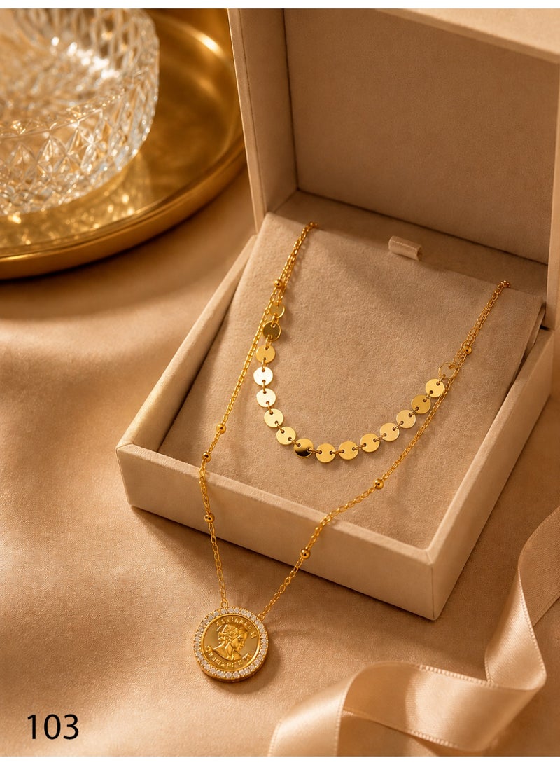 3Diamonds Gold Plated Layered Coin Necklace for Women - Image 3