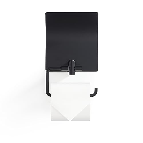 BUVELOT Toilet Paper Holder with Cover, Modern Toilet Roll Holder for Bathroom Wall Mounted, Matte Black, Brass, 077040-MB Leo Series - Image 3