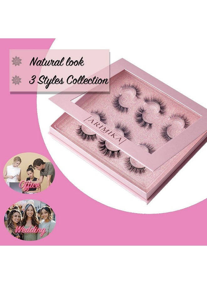 Arimika - 3 Styles 6 Pairs Natural Look 3D Mink False Eyelashes Short Fluffy Wispy Book Lashes A36N01 - Image 1