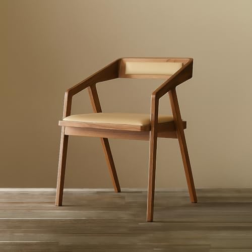 X went Furniture Solid sheesham Modern Wooden Dining Chair with Arms, Upholstered Cushioned Seat, Natural Finish seat Color Off (Cream) - Image 1