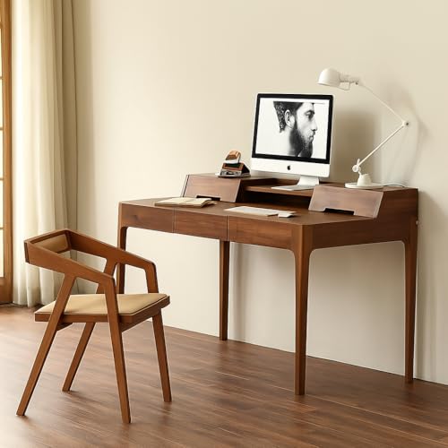 X went Furniture Solid sheesham Modern Wooden Dining Chair with Arms, Upholstered Cushioned Seat, Natural Finish seat Color Off (Cream) - Image 2