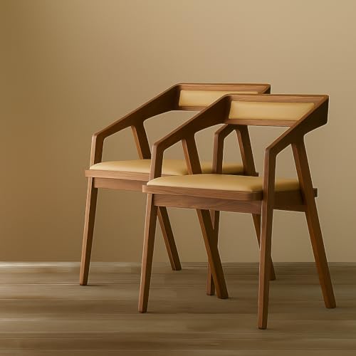 X went Furniture Solid sheesham Modern Wooden Dining Chair with Arms, Upholstered Cushioned Seat, Natural Finish seat Color Off (Cream) - Image 3
