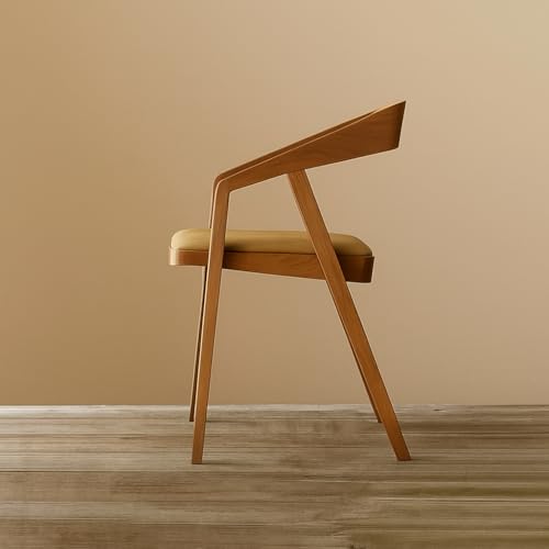 X went Furniture Solid sheesham Modern Wooden Dining Chair with Arms, Upholstered Cushioned Seat, Natural Finish seat Color Off (Cream) - Image 5