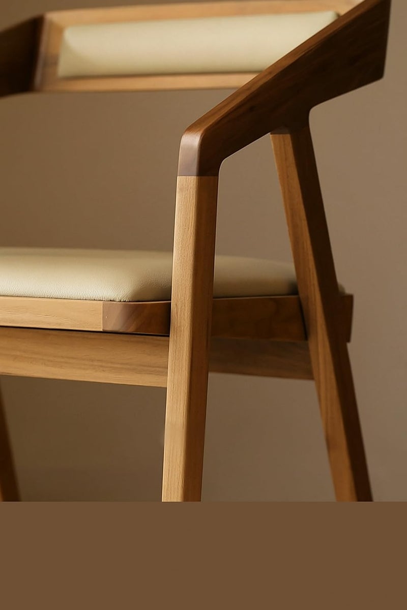 X went Furniture Solid sheesham Modern Wooden Dining Chair with Arms, Upholstered Cushioned Seat, Natural Finish seat Color Off (Cream) - Image 4