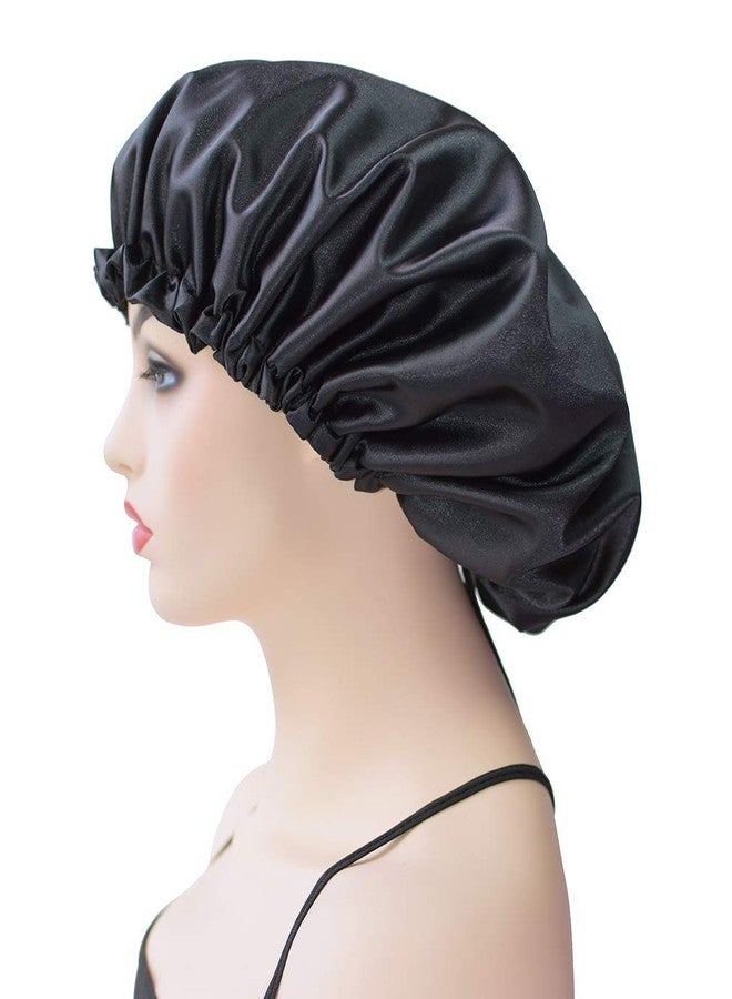 DEHMAN Extra Large Bonnet Cap for Women, Silk Satin Bonnet Cap for Sleeping, Double Layer, Adjustable Night Hat for Natural Hair Long Braids (Coffee) - Image 1