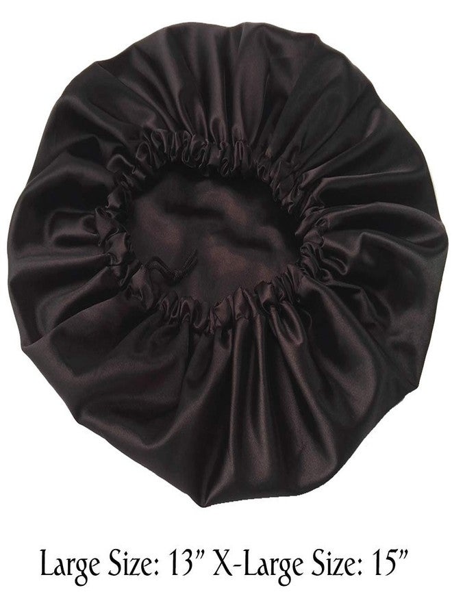 DEHMAN Extra Large Bonnet Cap for Women, Silk Satin Bonnet Cap for Sleeping, Double Layer, Adjustable Night Hat for Natural Hair Long Braids (Coffee) - Image 3