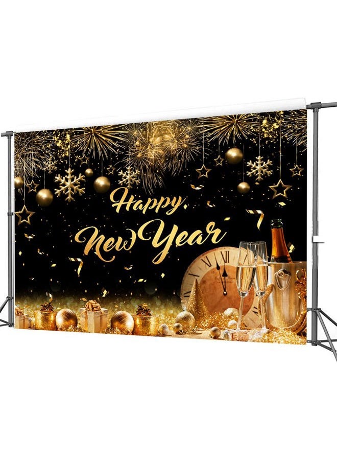 CHAIYA 8X6FT Black and Gold Happy New Year Backdrop 2023 Midnight Photography Background New Year Holiday Party Banner CY-253 - Image 4