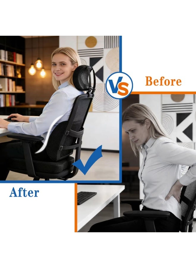 Memory Foam Seat Cushion and Lumbar Support Pillow Combo for Office Chair and Car Seat, Ergonomic Coccyx and Lower Back Support with Removable Washable Covers - Image 4