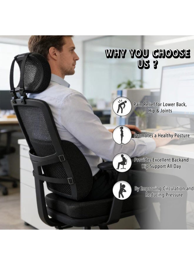Memory Foam Seat Cushion and Lumbar Support Pillow Combo for Office Chair and Car Seat, Ergonomic Coccyx and Lower Back Support with Removable Washable Covers - Image 5