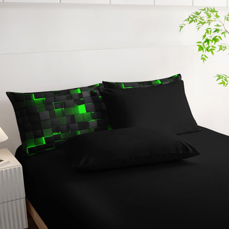 Nttopship Geometric Green Black Full Comforter Set,Light Honeycomb Bedding Set 7 Piece in A Bag,Bed Sheet Set Geometry Decor,Microfiber Lightweight All Season - Image 5