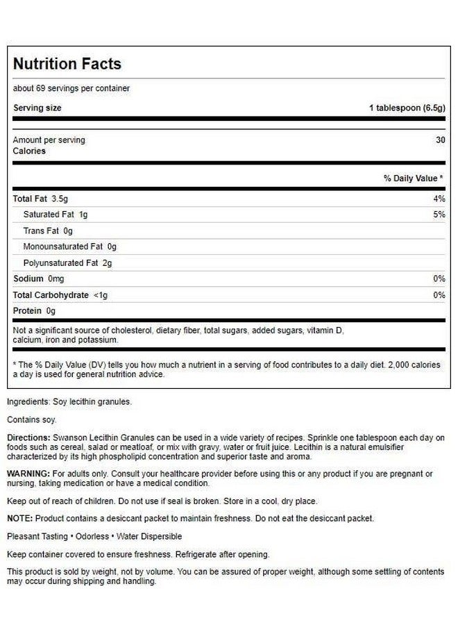 Swanson 100% Pure Lecithin Granules (Non-GMO) 16 Ounce (1 lb) (454 g) Granules - Image 2