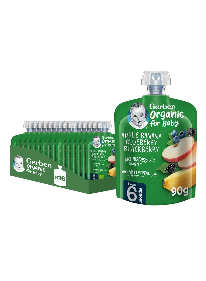 Gerber Organic Puree Pouch Apple Banana Blueberry And Blackberry 16 x 90g - Image 1