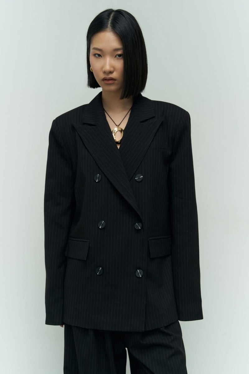 Mai Collection Bianda Striped Black Blazer  - Image 1