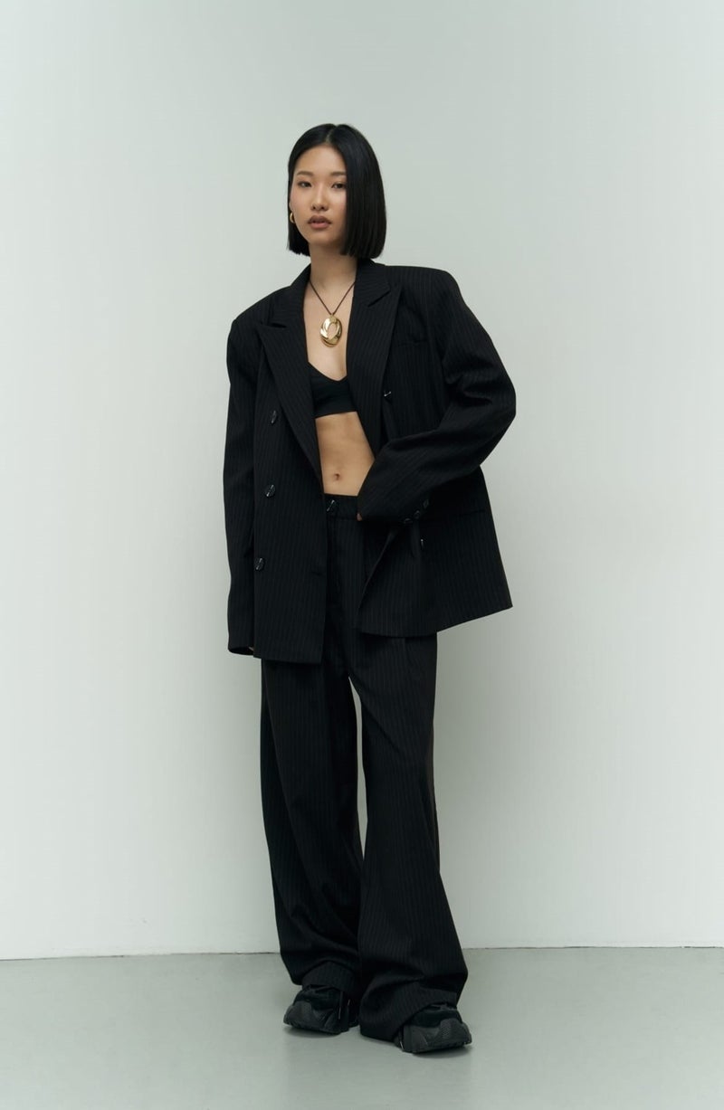 Mai Collection Bianda Striped Black Blazer  - Image 2