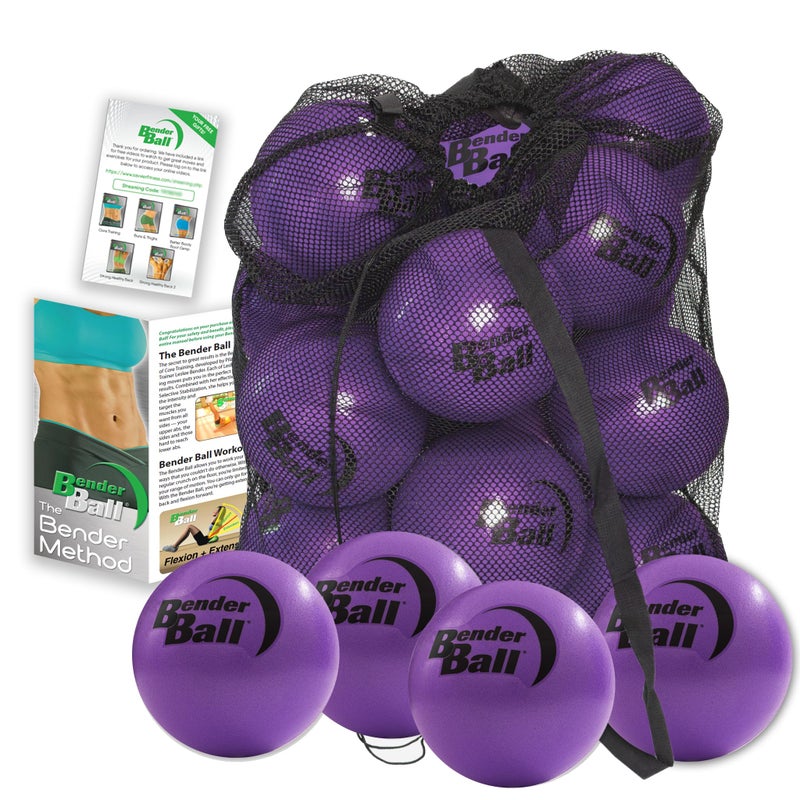 Bender Ball Official Club Kit Set of 25 Purple Original Soft 9 Inch Pilates Ball Small Exercise Ball for Barre Yoga Stability Abs Core Physical Therapy Mesh Bag Instructions Videos - Image 2