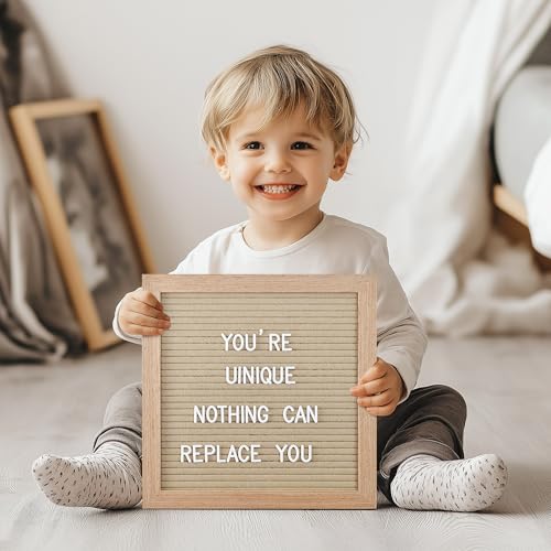 GAJIGAJI Felt Letter Board with 294 Letters, Numbers, Symbols - 10x10 inch Changeable Message Board with Wooden Frame Wall Mount (Beige) - Image 4