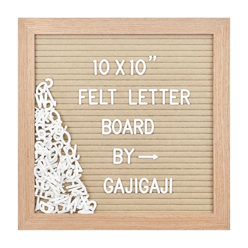 GAJIGAJI Felt Letter Board with 294 Letters, Numbers, Symbols - 10x10 inch Changeable Message Board with Wooden Frame Wall Mount (Beige) - Image 1