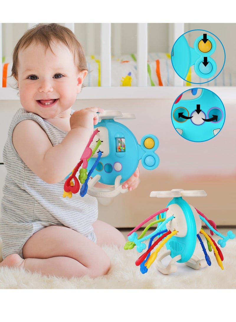 Excefore High Chair Toys with Suction Cup, Developmental Sensory Toy, Food Grade Silicone Pull String Activity Toy Gift for Baby Infant Toddlers, Toys Birthday Gifts for 18M+ Infant (Helicopter) - Image 2