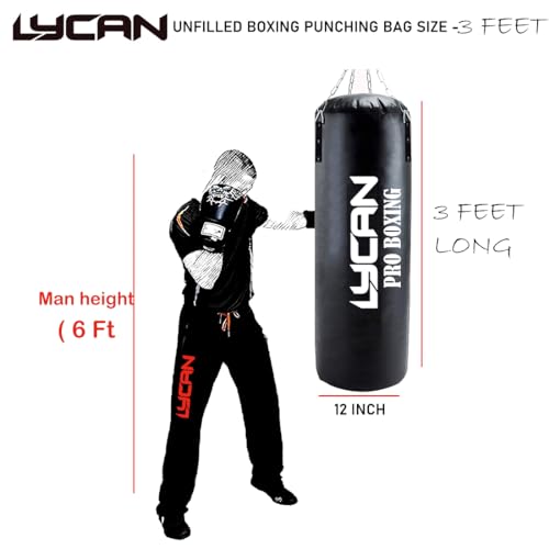LYCAN Punching Bag Set for Home Workouts, Heavy Duty Construction, Includes Gloves and Wraps (3FEET UNFILLED Boxing Bag) - Image 2