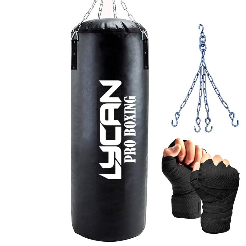 LYCAN Punching Bag Set for Home Workouts, Heavy Duty Construction, Includes Gloves and Wraps (3FEET UNFILLED Boxing Bag) - Image 3