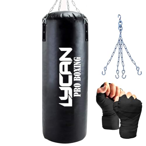 LYCAN Punching Bag Set for Home Workouts, Heavy Duty Construction, Includes Gloves and Wraps (3FEET UNFILLED Boxing Bag) - Image 1