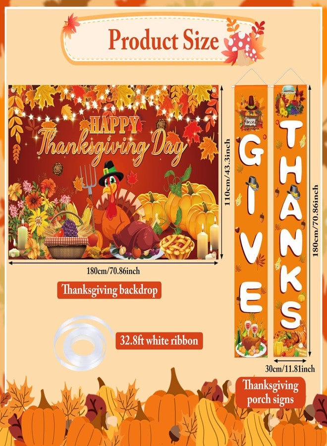 LifeisLuck Thanksgiving Banners with 3 Pcs 71x43 Inch Happy Thanksgiving Backdrop & Give Thanks Porch Signs Hanging Ribbon for Door/Wall/Yard Decorations, Fall Party Supplies, Photography Background - Image 2
