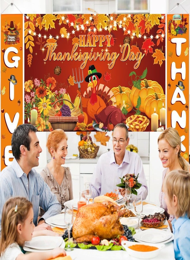 LifeisLuck Thanksgiving Banners with 3 Pcs 71x43 Inch Happy Thanksgiving Backdrop & Give Thanks Porch Signs Hanging Ribbon for Door/Wall/Yard Decorations, Fall Party Supplies, Photography Background - Image 3