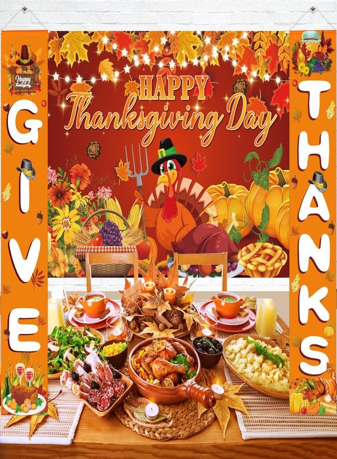 LifeisLuck Thanksgiving Banners with 3 Pcs 71x43 Inch Happy Thanksgiving Backdrop & Give Thanks Porch Signs Hanging Ribbon for Door/Wall/Yard Decorations, Fall Party Supplies, Photography Background - Image 1