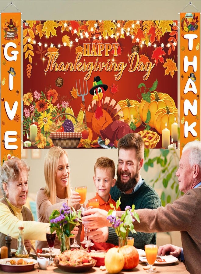 LifeisLuck Thanksgiving Banners with 3 Pcs 71x43 Inch Happy Thanksgiving Backdrop & Give Thanks Porch Signs Hanging Ribbon for Door/Wall/Yard Decorations, Fall Party Supplies, Photography Background - Image 4
