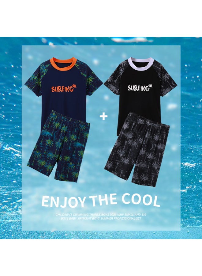 About 2025 Children's Swimsuit For Chubby Boys Swimsuit Split Large Children's Youth Training Swimming Suit-Color:YYFB201-1-