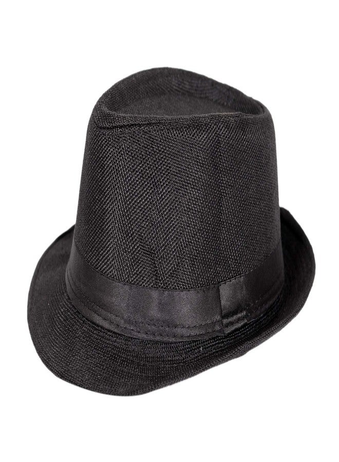 Malvina Cotton & Jute Structured Cotton Fedora Hat Fedora Hats|Fedora Hats in Color of Black for Boy (Pack of 1)
