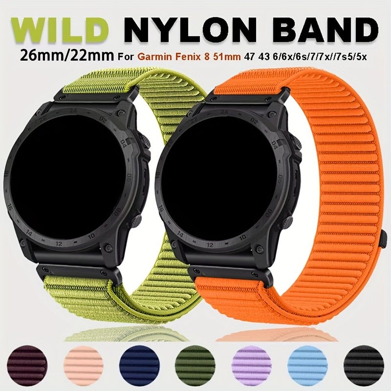 حزام نايلون برتقالي مقاس 22 ملم سريع التثبيت لساعات Fenix 8 (51/47 ملم) وE و7X و7 Pro و6X و6 Pro و5 - Image 2