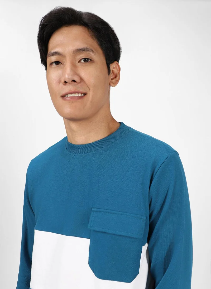 Urbano Fashion  Urbano Fashion Men's Green Cotton Color Block Round Neck Sweatshirt for Men | Best Price UAE
