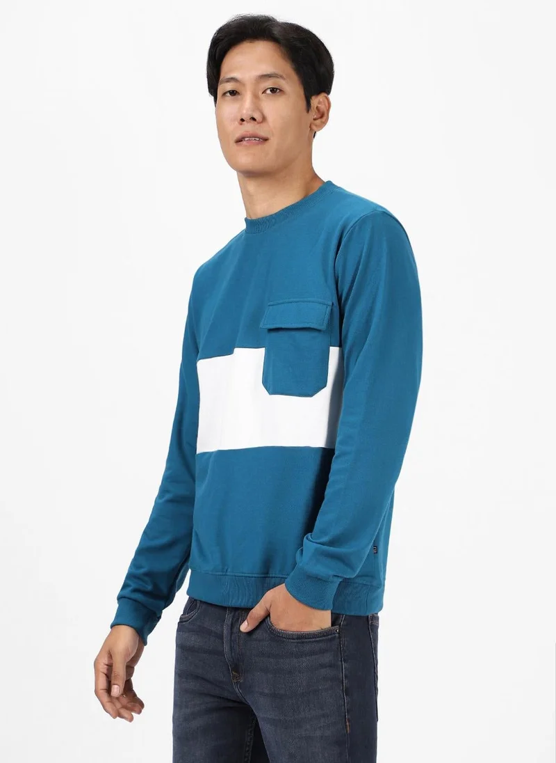 Urbano Fashion  Urbano Fashion Men's Green Cotton Color Block Round Neck Sweatshirt for Men | Best Price UAE